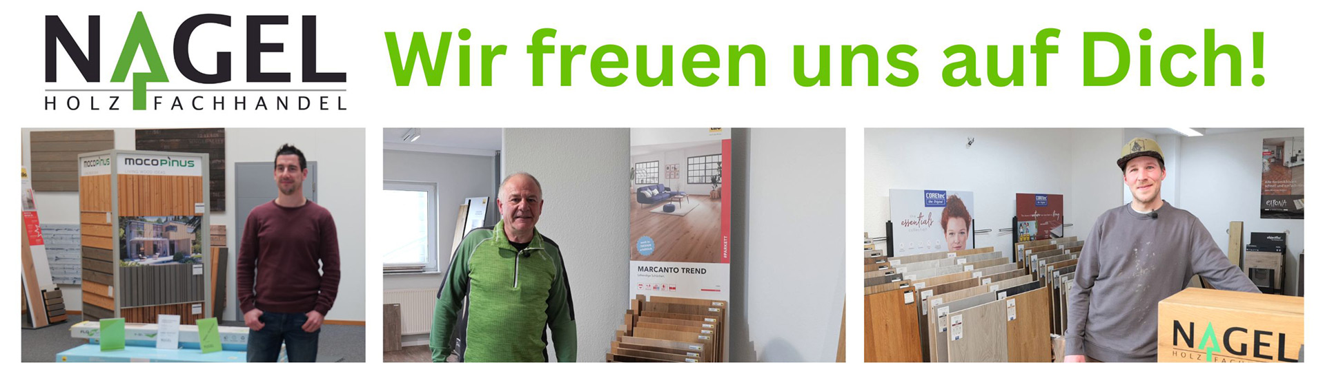Wir vom Nagel Holzfachhandel freuen uns auf Dich! Collage Wir vom Nagel Holzfachhandel freuen uns auf Dich!
