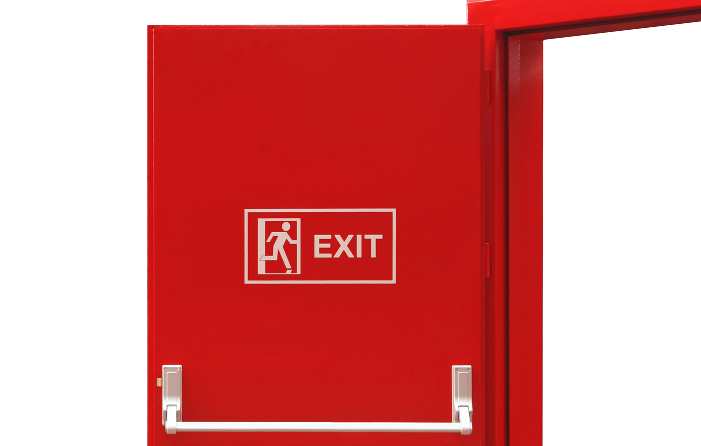 Ausschnitt rote Brandschutztür mit Exit-Zeichen